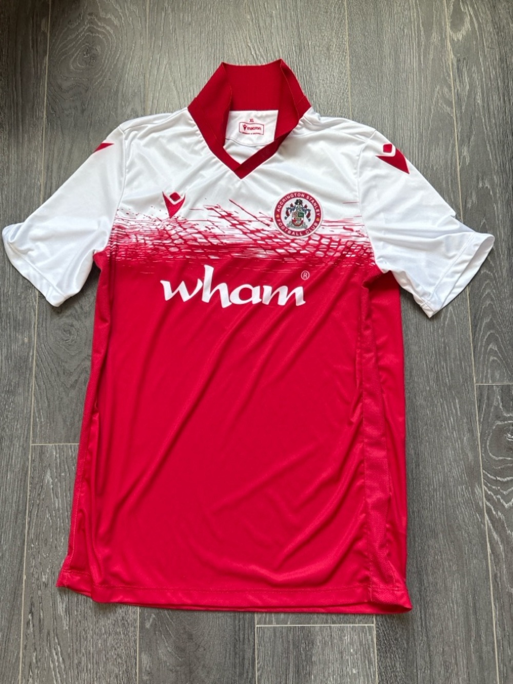 Accrington Stanley Soccer Jersey Macron XL Fits Medium Red White Wham Kit